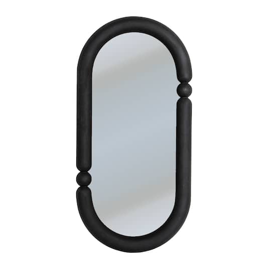 Oval Wood-Framed Mirror with Curved Border, Black
